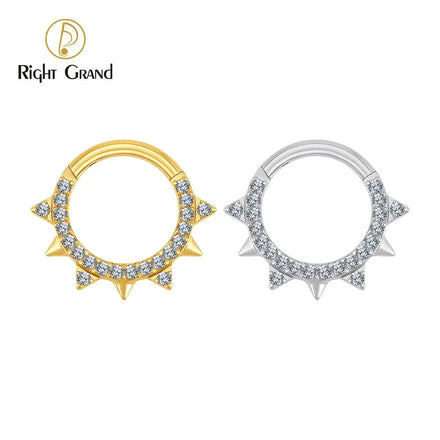 CZ Nose Ring Septum Clicker 8mm Earlobe Hoop Earrings ASTM F136 Titanium PVD Gold Daily Wear Fashion Ear Piercing Jewelry