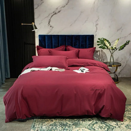 Simple Style 100S Cotton Satin Duvet Cover Home Textile Duvet Cover Use Plain Dyed Red Bed Sheet Bedding Set Supplier