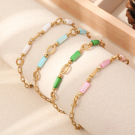 Cross-border Colored Shell Stainless Steel Bracelet Niche High-grade Natural Hand Jewelry Nepalese Ethnic Style Accessories