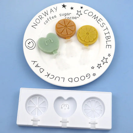 Food Grade Silicone Orange Popsicle Ice Cream Mold 3 Cavities Easy Release Summer Tool OPP Bag Packaging