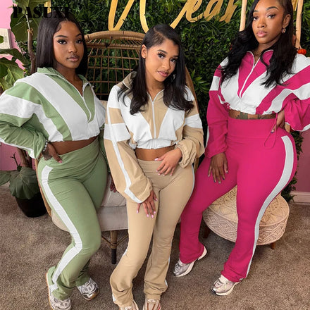 PASUXI Custom Women's Sports Jogger Set Solid Color Zipper Crop Casual Outfits 2 Piece Street Wear Tracksuit