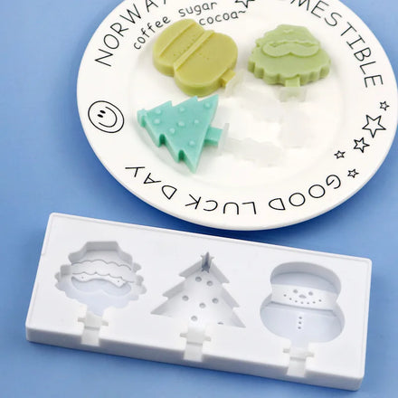 Ice Cream & Popsicle Mold 3 Cavities Food Grade Silicone Eco-Friendly Easy Release Summer Ice Making Tools Christmas OPP Bag