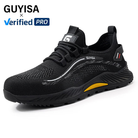 GUYISA Zapatos De Seguridad Fly Woven Fabric Upper Standard Plastic Toe Rubber Sole New Fashion Safety Shoes