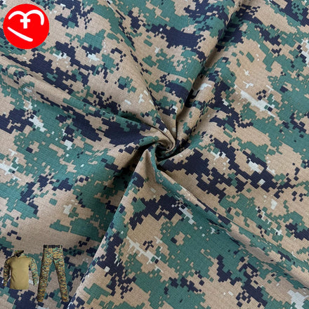 Manufacturers Wholesale Clothing Fabric TC 65% Polyester 35% Cotton Plaid Printed Fabric Green Small Square Camouflage Fabric