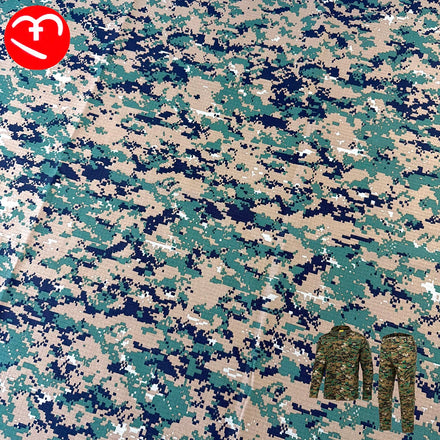 Manufacturers Wholesale Clothing Fabric TC 80% Polyester 20% Cotton Plaid Printed Fabric Green Small Square Camouflage Fabric