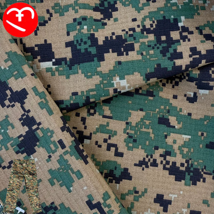 Manufacturers Clothing Fabric 50% Nylon 50% Cotton Waterproof Plaid Printed Fabric Green Small Square Camouflage Fabric