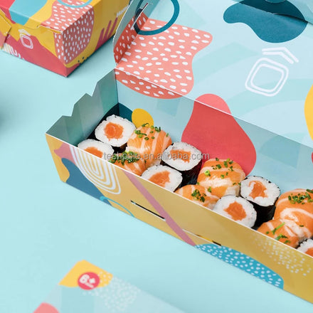 Wholesale Eco-Friendly Custom Food Packaging Sushi Togo Box Cake Bakery Crepe Chopsticks Catering Door Picnic Paper Box Folder
