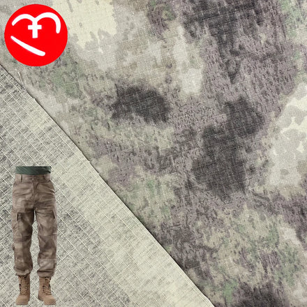 Suzhou Fabric 50% Nylon 50% Cotton Waterproof Plaid Printed Fabric Grey Jungle Camouflage Blended Waterproof Ripstop for Bag