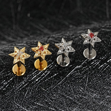 Hexagram CZ Labret Body Piercing Jewelry Garnet CZ Star Lip Ear Tragus Internally Threaded Earrings Fashion Body Jewelry