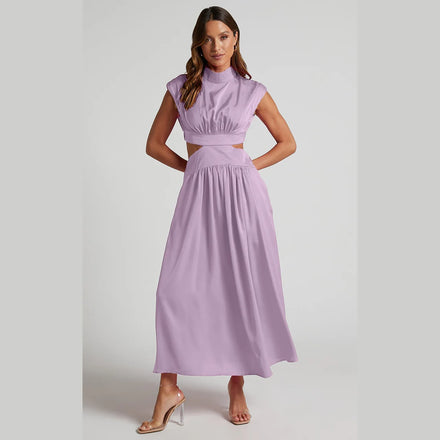 Irregular Sleeveless Dress for Women | Mid-Length Fashion New Print Maxi Dress with Flared Hem