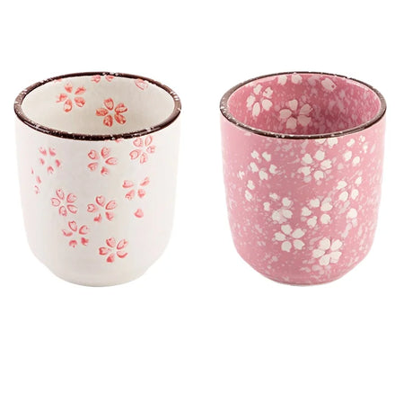 Ceramic Pottery Modern Eco-Friendly Custom-made Tea & Coffee Brewing Cup Set with Cherry Blossom Design and Saucers