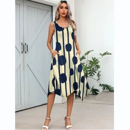 Women's Fashion New Printed Sleeveless Irregular Hem Midi Dress With Large Flared Skirt Casual Elegant Style Custom OEM/ODM