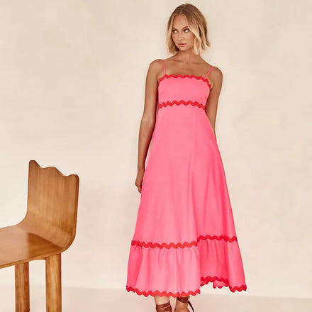 2025 Summer Floral Striped Spaghetti Strap Backless Maxi Dress Vintage Romantic Style for Women for Spring and Autumn