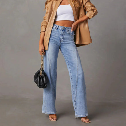 Casual White Straight Style Mid Waist Quick Dry 300g Denim Jeans Fashionable Summer Baggy Jeans Women