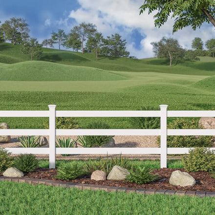 High Security 6 Feet White Vinyl 3D Model Post Rail Fencing PVC Horse Paddock Racing Corral Eco-Friendly Rodent Proof Stainless