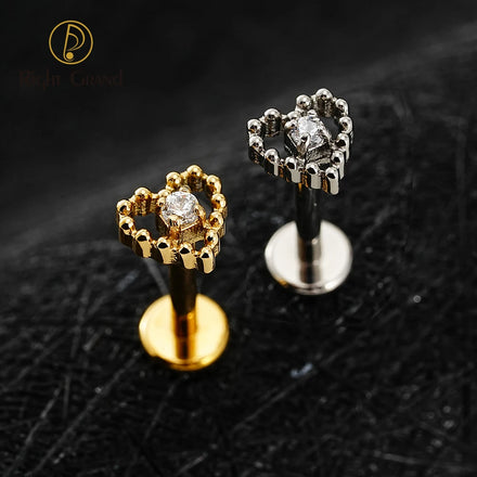 Hollowed Heart Beads Cubic Zirconia Earrings Conch Snug Gold PVD Plated Ear Tragus Labret Body Piercing Jewelry