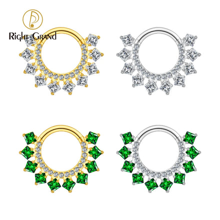 Fine Square Cubic Zirconia Nose Clicker Ring Septum Piercing Jewelry PVD Gold Green CZ Fashion Ear Huggie Hoop Earring