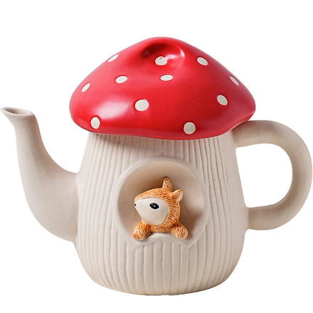 700ml Ceramic Mushroom Teapot and Mug Set Hand-Painted Creative Design for Household Tableware Travel Vertical Coffee Tea Pot