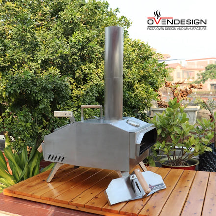 Modern 13-Inch Stainless Steel Outdoor Wood Fire Pizza Oven & Charcoal BBQ Grill with Folding Design up to 1000F-Fast Dispatch