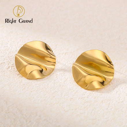 Classic Hyperbole Round Earrings Fashion Jewelry 18K Gold Plated Stainless Steel Irregular Daily Wear Stud Earring