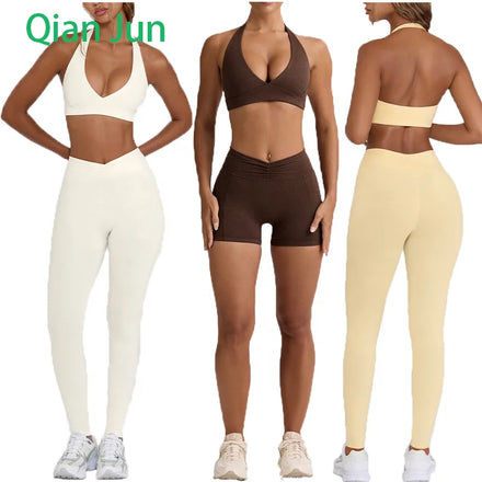 Wholesale 3 Piece Women Halter Neck Yoga Set Sportswear Casuals Outdoors Clothes for Women Gym Yoga