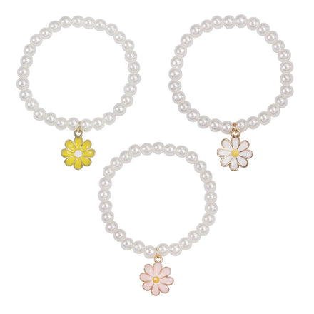 New Colorful Oil-dripping Flower Bracelet Handcrafted Rice Beads Pearl Beaded Bracelet Set for Children Gift