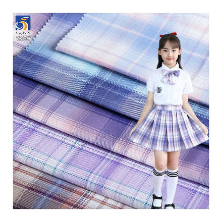 YX907 300D 170gsm African Girls School Uniform Kenya Polyester Jk Skirt Dress Fabric Purple Plaid Yarn-Dyed Fabric