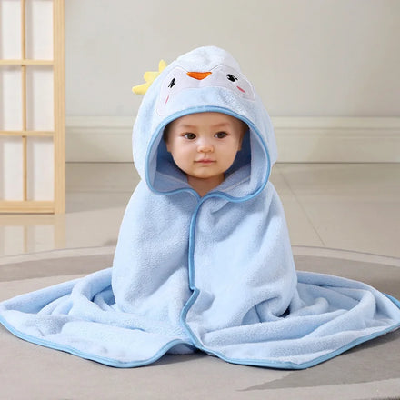 Coral Velvet Absorbent Children's Bath Towel Embroidered Hooded Cape Cartoon Bathrobe Quilt