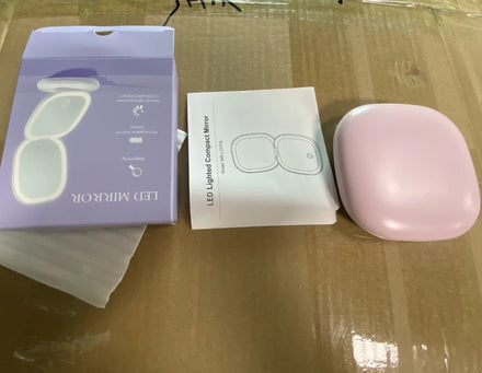 Mini 2-sided Rechargeable 5X Magnification Compact Makeup Mirror with LED Lights Handheld Cosmetic Light up Vanity for Travel