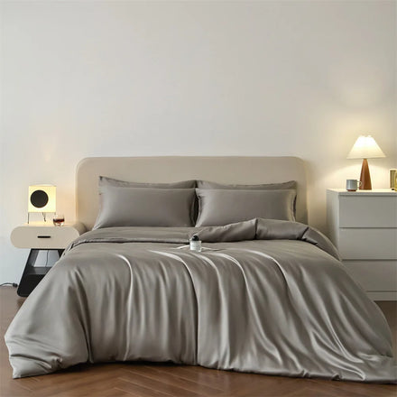 100% 60s Lyocell Bed Quilt Cover Solid Color Breathable Comforter Grey Bedsheet Bedding Set
