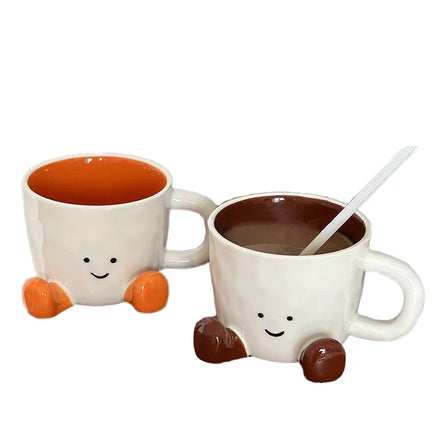 Modern Kawaii 3D Ceramic Coffee Mug Hand Pinch Feet Decal 400ml Stoneware Water Cup for Espresso Cafe Novelty Design Hot Thermal