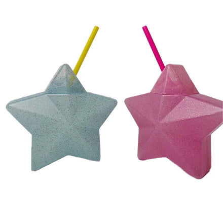 Wholesale Custom PP Plastic 600ml Star Shape Bottles Creative Pink Blue Party Yard Cups Lid Straw for Children's Juice