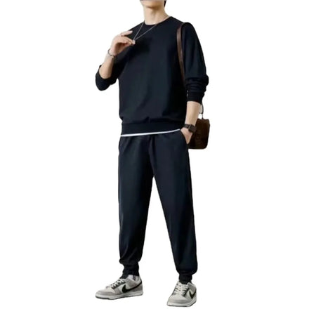 OEM Customized Logo Design winter new round neck men long sleeved trousers waffle sweater suit