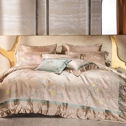 OEM/ODM European Style Yarn-dyed Jacquard Quilt Cover 100S Cotton Bed Sheet Pink Pillowcases Four-Piece Bedding Set Supplier