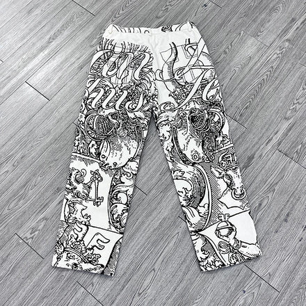 Custom Digital Printing Embroidery Patch Men's Streetwear Stylish Sweatpants Wide Leg Baggy Straight Sweatpants