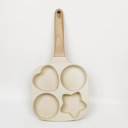 Modern Non-stick Square Star Hole Egg Frying Pan 4-Hole Wood Handle 1L Capacity Eco-Friendly Gas Induction Ready Breakfast