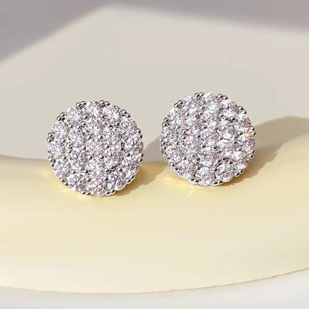 10mm HIPHOP Cluster Ear Studs in S925 Silver & Excellent Cut Moissanite Diamond VVS Clarity Stud Earrings with Screwback