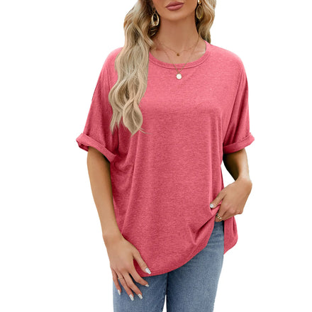 2025 Spring Ladies Clothes New Style Solid Color Crew Neck Loose Short-Sleeve T-Shirt Top for Clothes Women Oversized T-shirt