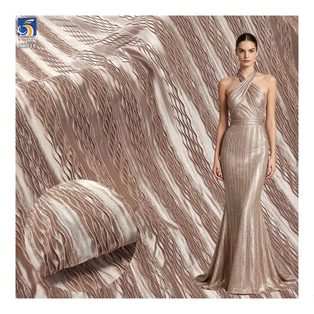 YX928-1 2025 New Products Wavy Pleated Striped Satin Fabric European French Women High-End Party Skirt Satin Pleated Fabric