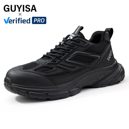 GUYISA Microfiber and Steel Wire Cloth Sports Series European Standard Steel Toe Black Color Safety Shoes for Unsex