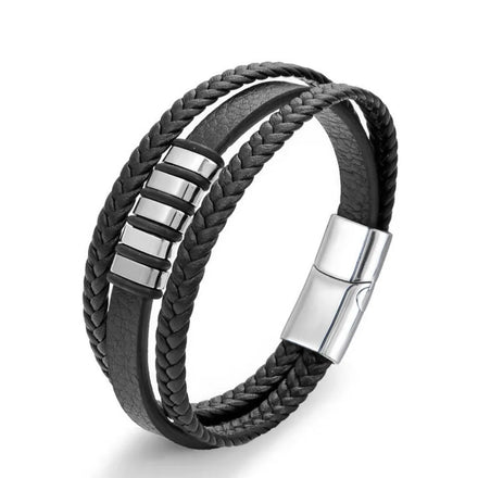 Handmade Three-layer Woven PU Jewelry Men's Trendy Minimalist Pu Leather Bracelet Fashion Men's Charm Bracelet for Business Gift