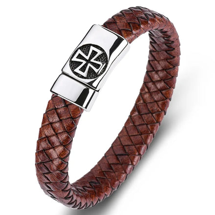 Wholesale Cross Magnetic Buckle Leather Bracelet for Men