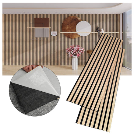 Kasaro Modern Self-Adhesive Geometric Wood Veneer Wall Tile Stickers 3D Polyester Acoustic Panels