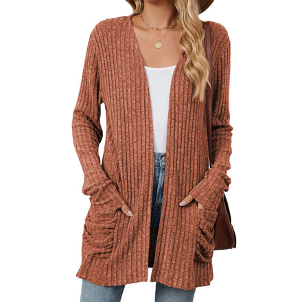 2025 Autumn Knitted Sweater New Solid Color Pocket Long-Sleeve Base Layer Cardigan Knitwear Women's Clothing Knitting Set