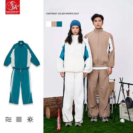 Men's Eco-friendly SK Windproof Solid Color Jacket Set Breathable Lightweight Polyester with Regular Button Tracksuit for Winter