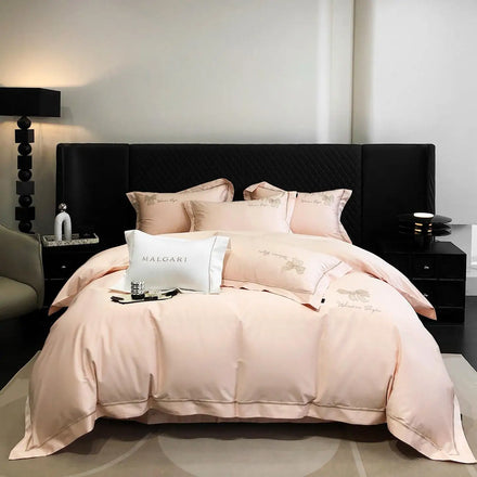 Wholesale Pink 100S Cotton Home Textiles Duvet Cover 4pcs Bed Fitted Sheets Embroiled Designer Bedding Set
