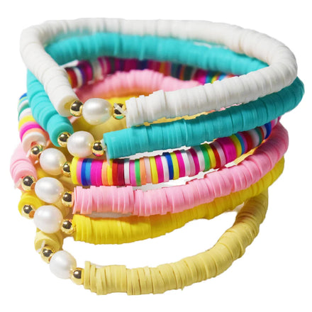 Summer Boho 6MM Polymer Clay Bracelet Rainbow Colourful Flat Disc Spacer Heishi Beads Geometric Stretch Wedding Anniversary Gift