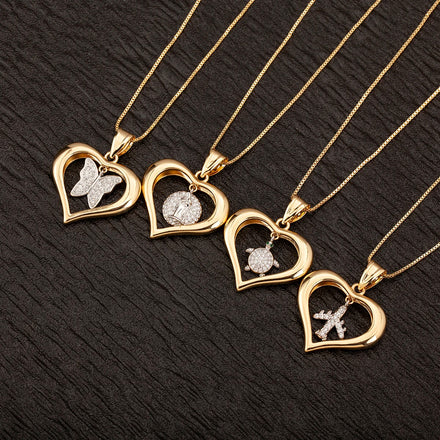 QIKU Gold Plated Daily Travel Pendant Necklace with Link Chain Features Butterfly/Star/Cross/Airplane/Palm/Virgin Mary Charms