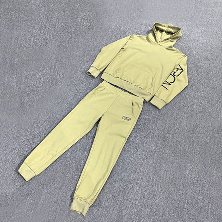 Custom Logo Men Stacked Joggers Sets Sweat Hoodie Straight Wide Leg Sweatpants Gym Two Piece Tracksuit French Terry Tracksuit