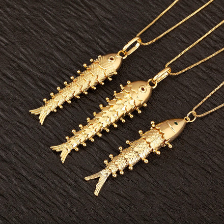 QIKU Lucky Goldfish/Koi Design Crystal Copper Jewelry Fish Pendant Necklace for Mother and Father Day Gift Jewelry Gift